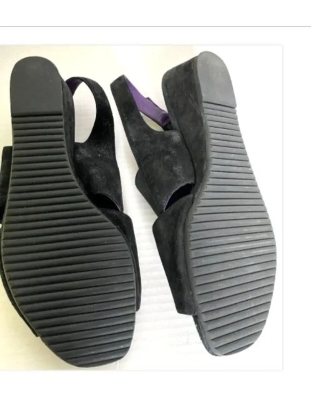 Van Eli NWOB Flory Black Suede Open Toed Wedge Matrix Goth Sandal Size 10W